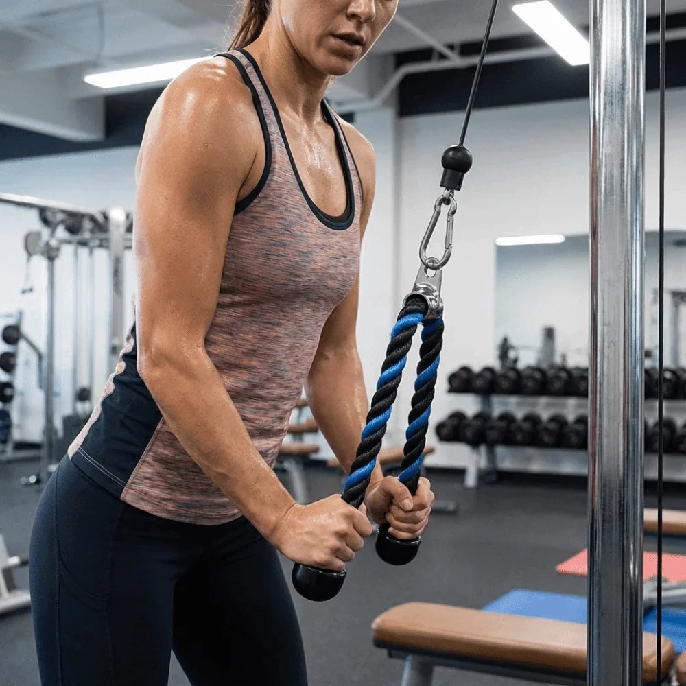 Coated Nylon Tricep Rope Pull Down Cable 70/90cm Multi-color Gym Pull Down Rope Double Head Non-Slip Tricep Rope Cable