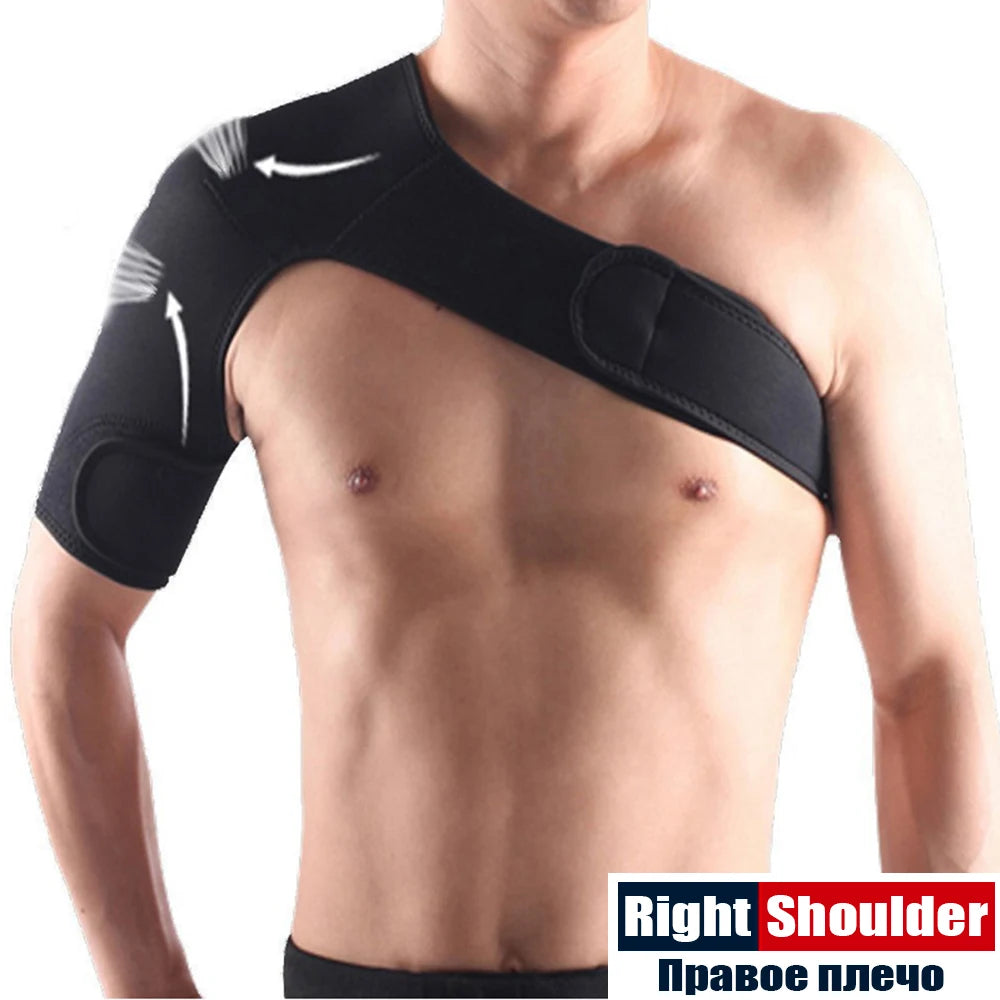 SPOSAFE Adjustable Gym Sports Care Single Shoulder Support Back Brace Guard Strap Wrap Belt Band Pads Black Bandage Men &amp; Women