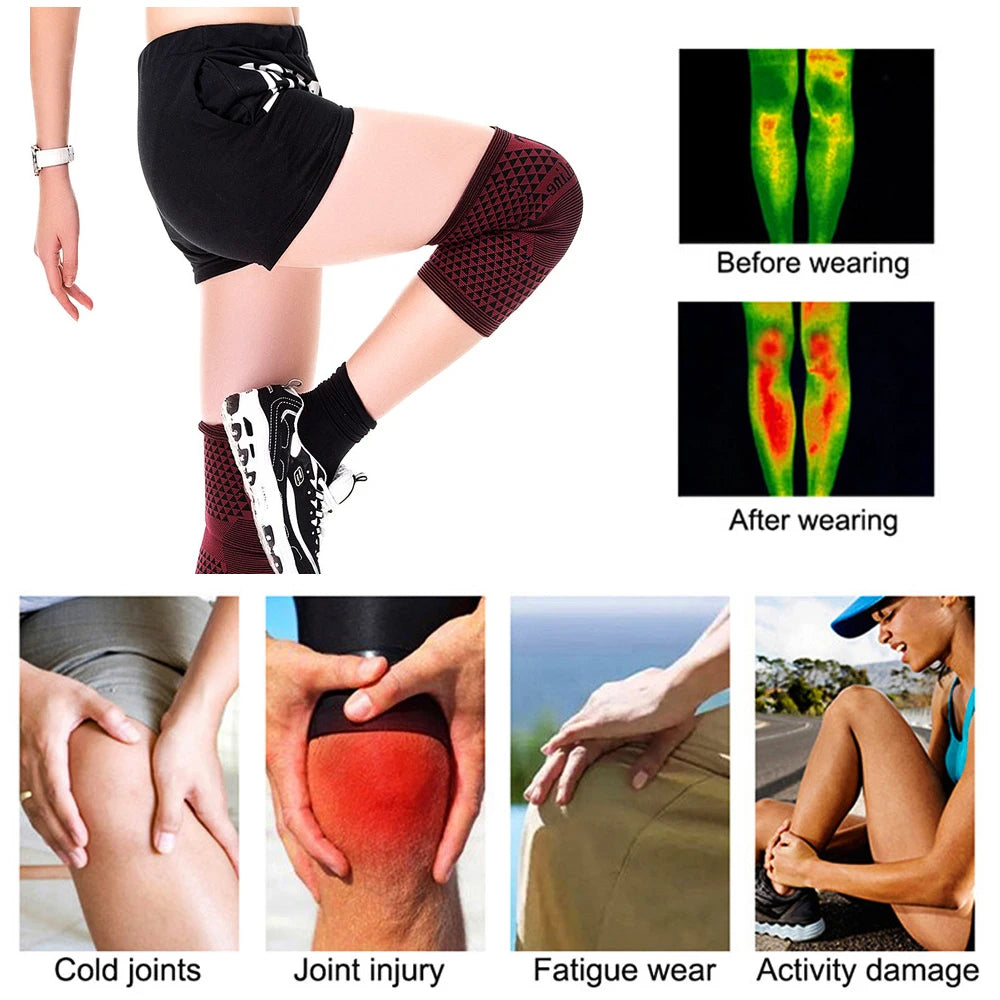 2Pcs/Pair Tourmaline Magnetic Warm Knee Pads High Elastic Knee Protector Leg Support Sleeves for Rheumatoid Arthritis