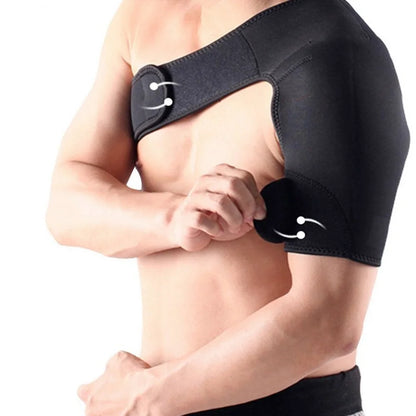 SPOSAFE Adjustable Gym Sports Care Single Shoulder Support Back Brace Guard Strap Wrap Belt Band Pads Black Bandage Men &amp; Women
