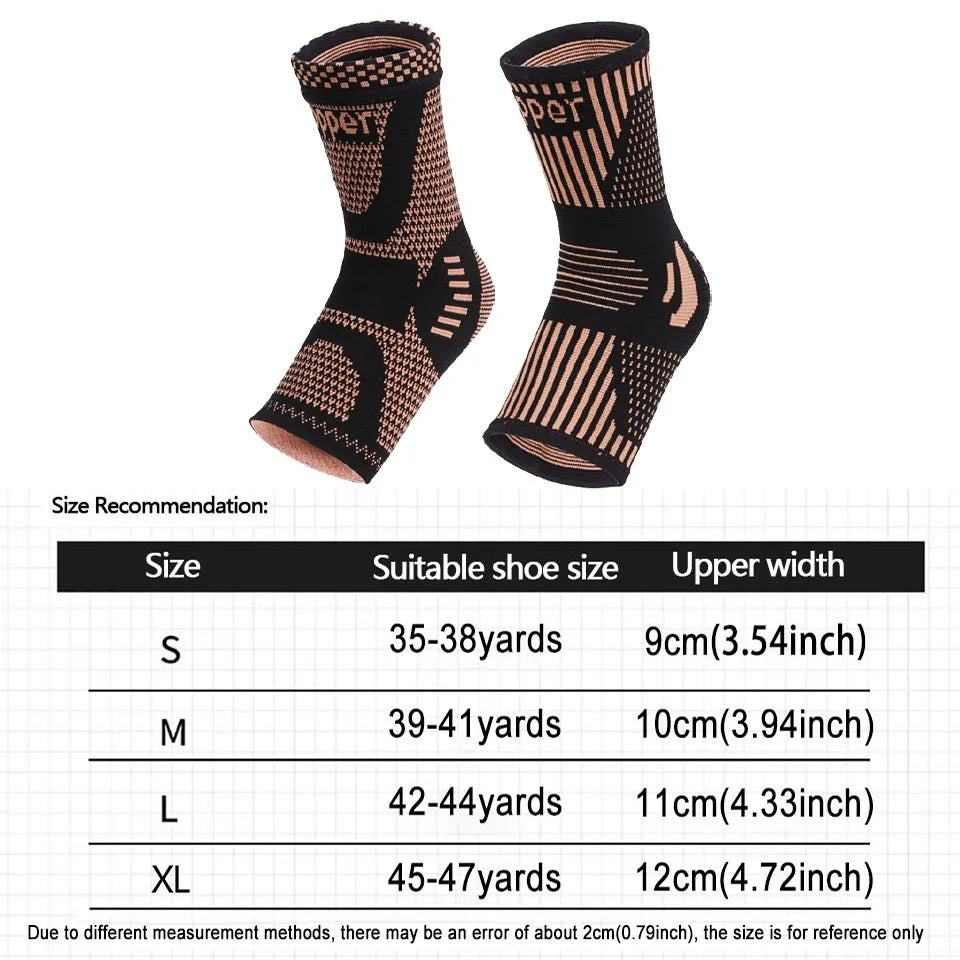 1Pcs Copper Ankle Brace Infused Compression Sleeve Support Ankle Achilles Tendon Pain Relief Plantar Fasciitis Sprained Unisex