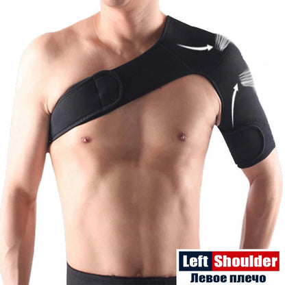 SPOSAFE Adjustable Gym Sports Care Single Shoulder Support Back Brace Guard Strap Wrap Belt Band Pads Black Bandage Men &amp; Women