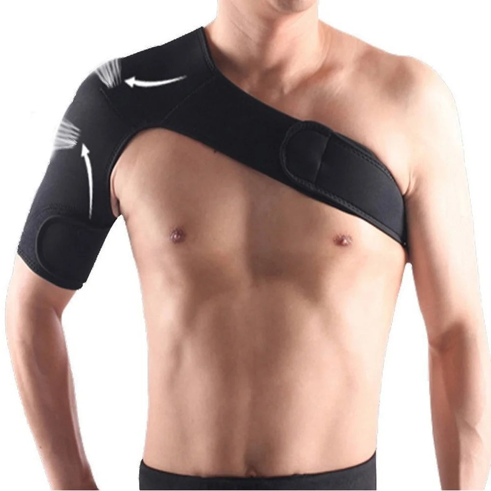 SPOSAFE Adjustable Gym Sports Care Single Shoulder Support Back Brace Guard Strap Wrap Belt Band Pads Black Bandage Men &amp; Women